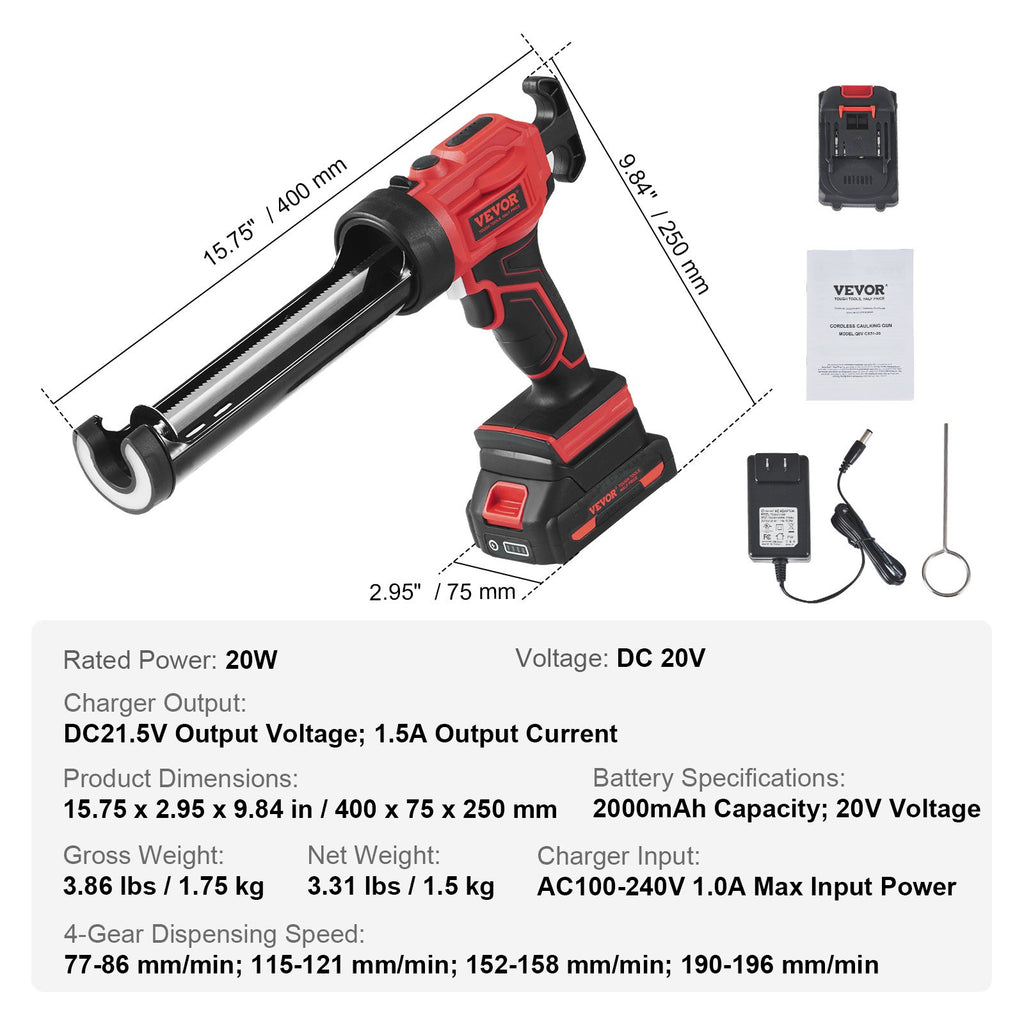 Akumuliatorinis silikono pistoletas VEVOR Q0V-CX51-20, 20V