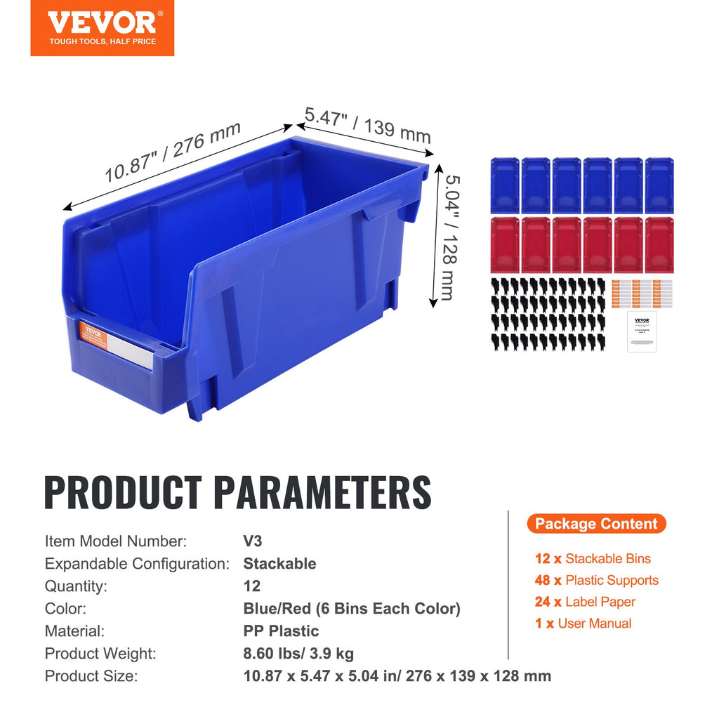 Plastikinės sandėliavimo dėžės VEVOR V3, 12 vnt. rinkinys
