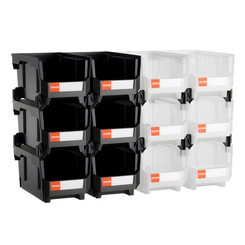 Plastikinės sandėliavimo dėžės VEVOR V6-Black&Clear-12, 12 vnt. rinkinys