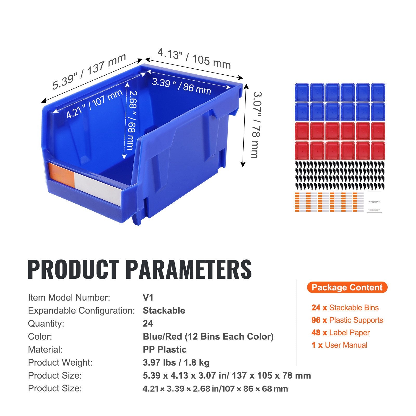 Plastikinės dėžutės detalėms VEVOR V1, 24 vnt. rinkinys
