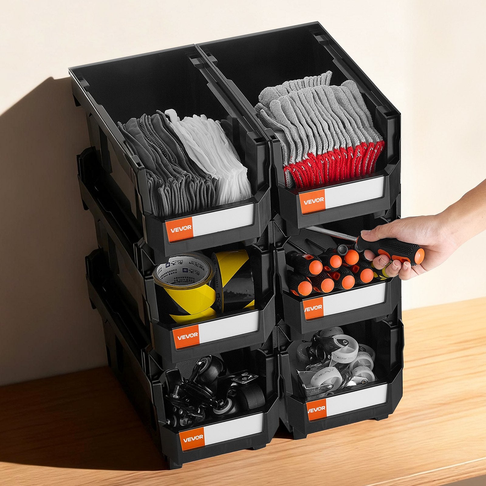 Plastikinės sandėliavimo dėžės VEVOR V6-Black-6, 6 vnt.