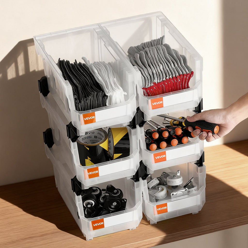 Plastikinės sandėliavimo dėžės VEVOR V6-Clear-6, 6 vnt.