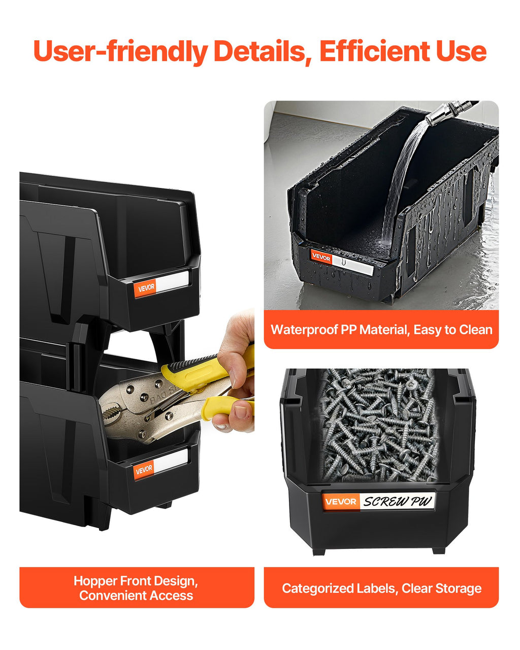 Plastikinės sudedamos dėžutės VEVOR V3-Black-8, 8 vnt.