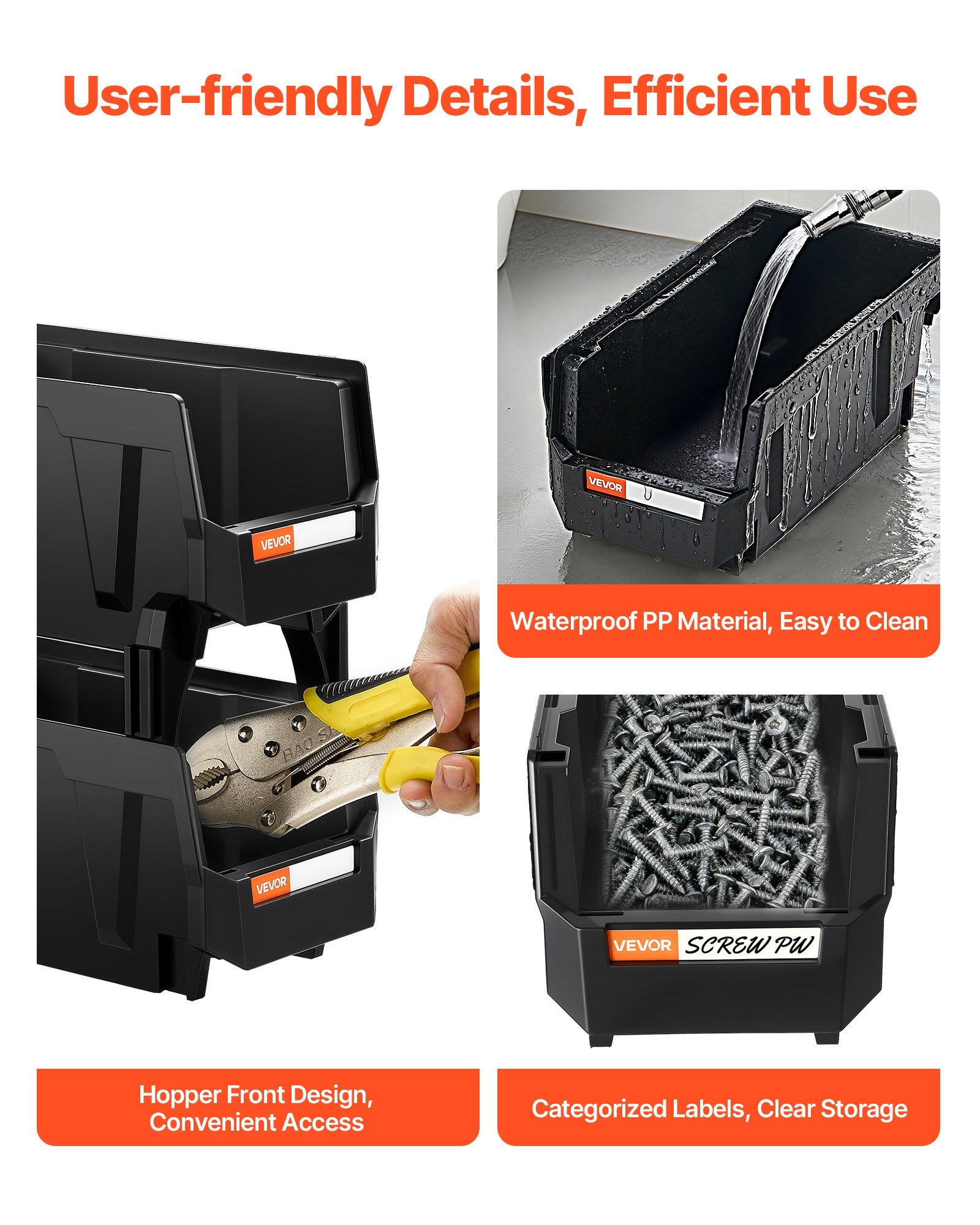 Plastikinės sudedamos dėžutės VEVOR V3-Black-8, 8 vnt.