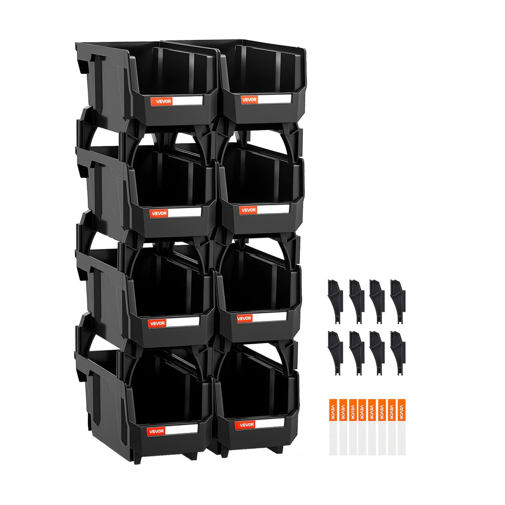 Plastikinės sudedamos dėžutės VEVOR V3-Black-8, 8 vnt.