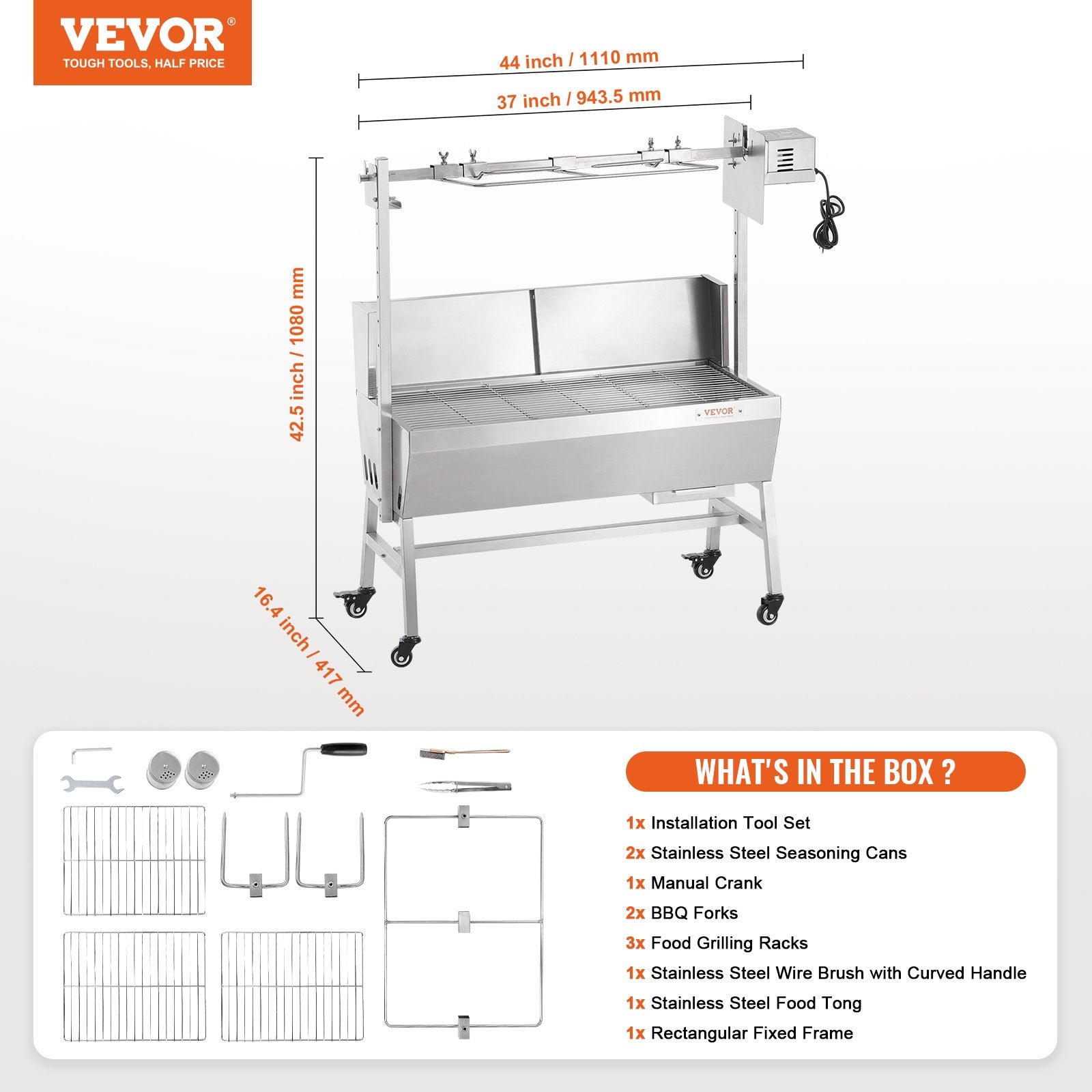 Elektrinė kepsninė su iešmu VEVOR JY-MY-KYLDB-35-220, 61,2 kg apkrova