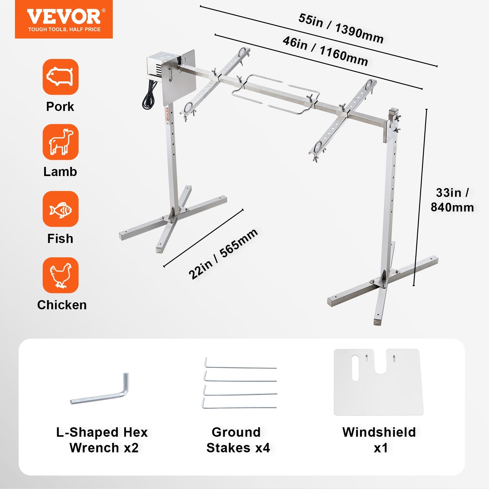 Elektrinis kepsninės iešmo rinkinys VEVOR JY-MY-SKJ-46-01-220, 60 kg apkrova