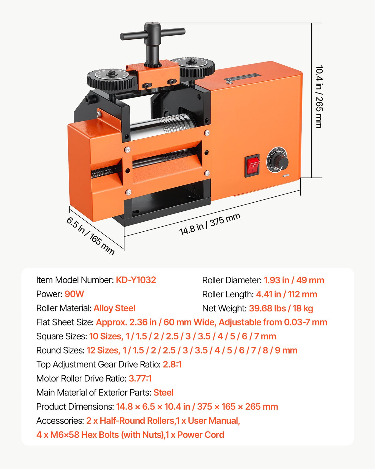 Elektrinės valcavimo staklės VEVOR KD-Y1032, 90W galia