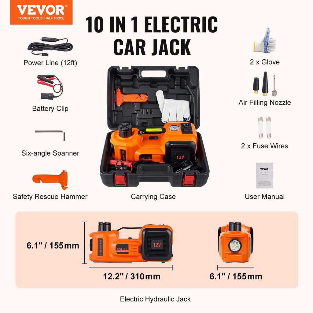Elektrinis hidraulinis domkratas VEVOR 5 Ton, 12V su padangų pripūtimo pompa