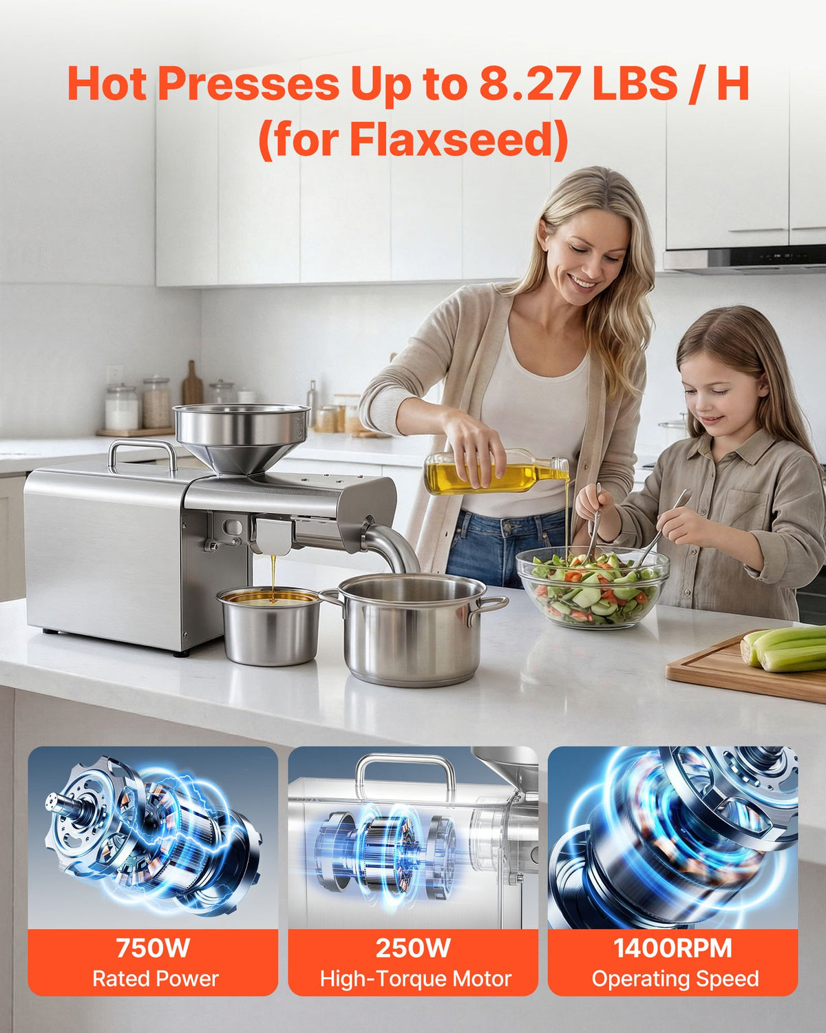 Aliejaus spaudimo aparatas VEVOR 250w-888A, 750 W