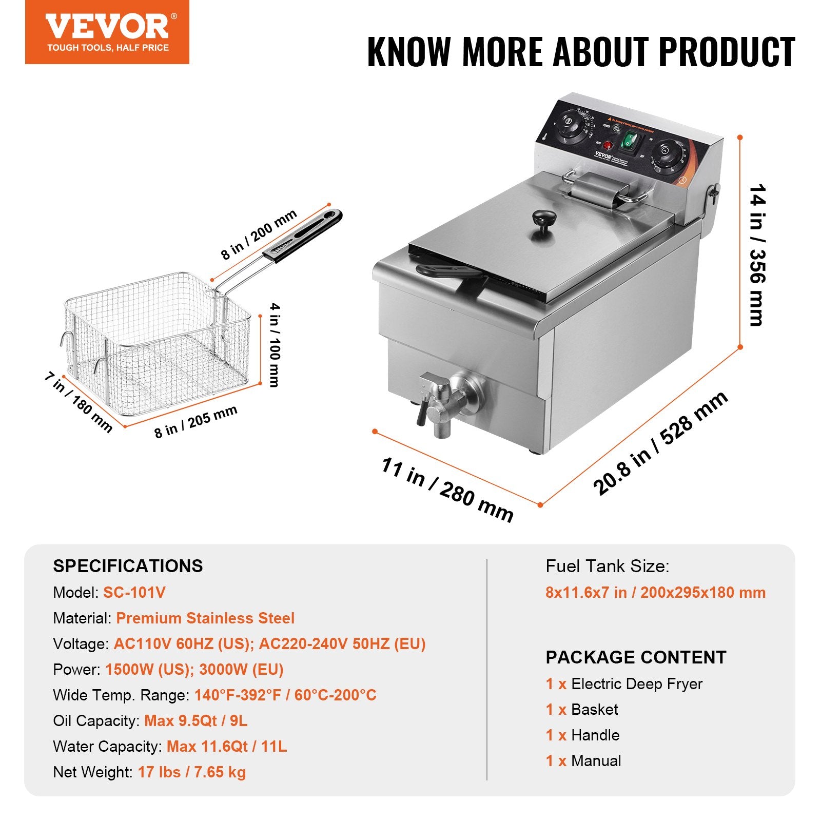 Profesionali gruzdintuvė VEVOR SC-101V, 3000 W