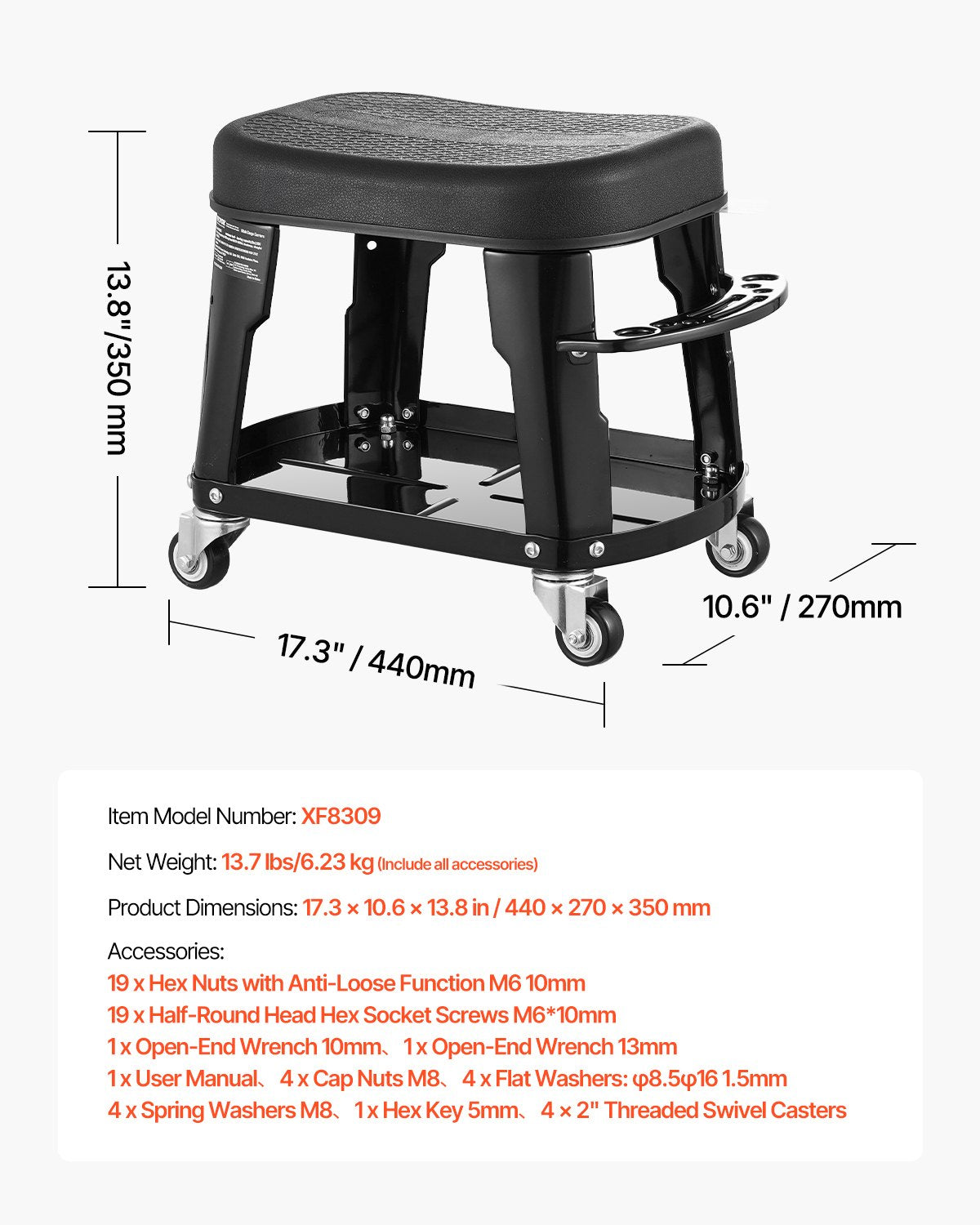Mechaniko kėdė VEVOR XF8309, 136 kg keliamoji galia
