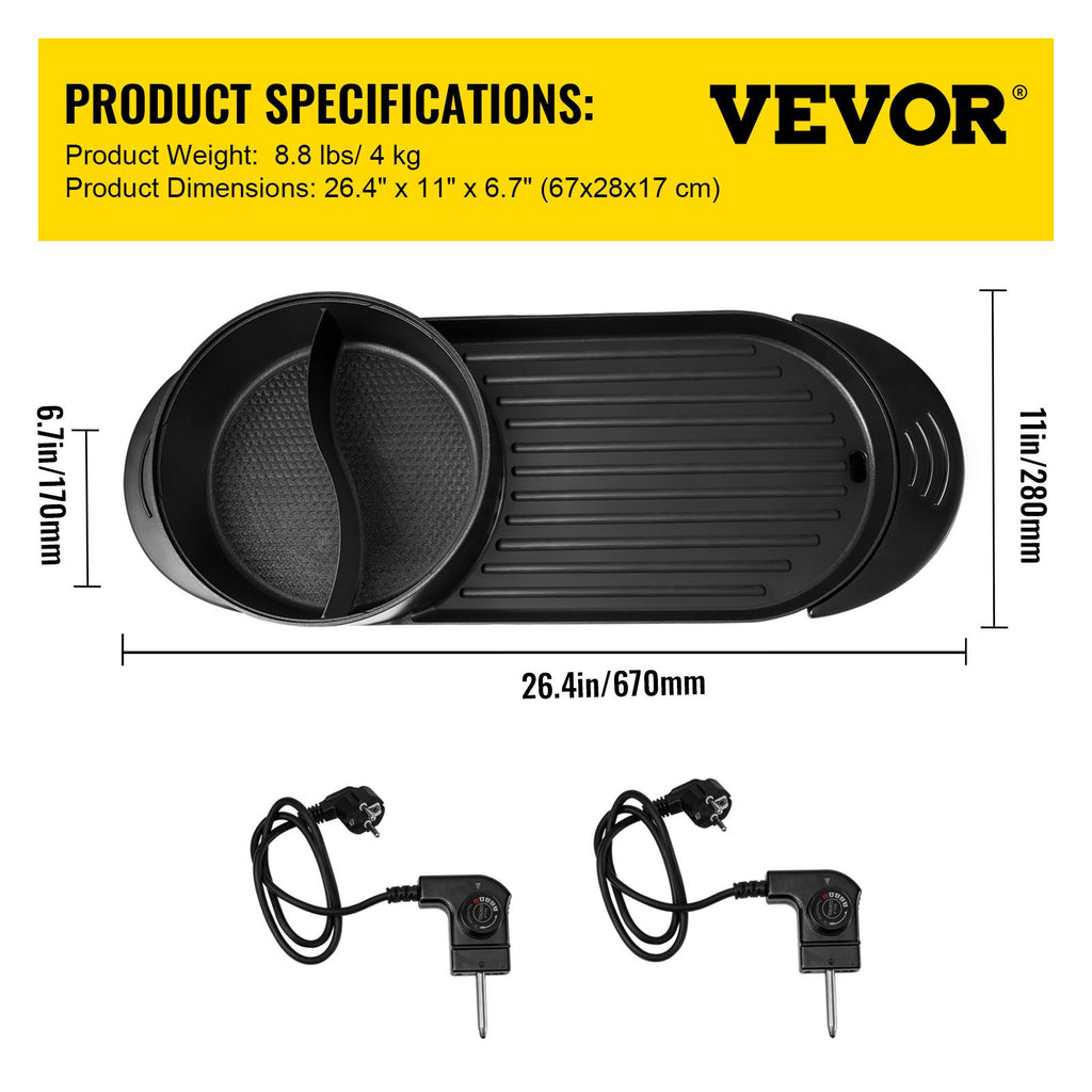 Elektrinis grilis ir puodas (Hot Pot) VEVOR PC-8002, 2200W
