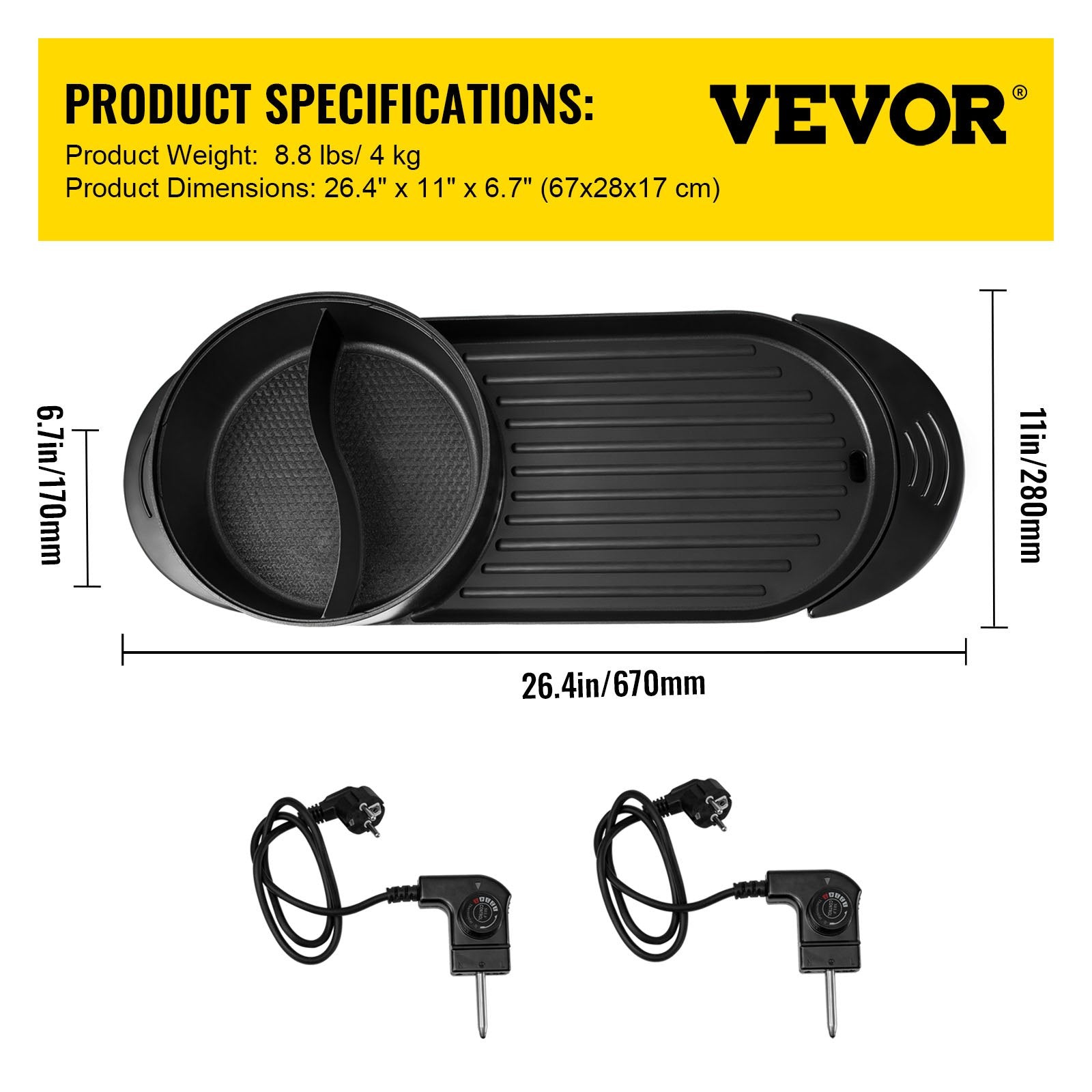 Elektrinis grilis ir puodas (Hot Pot) VEVOR PC-8002, 2200W