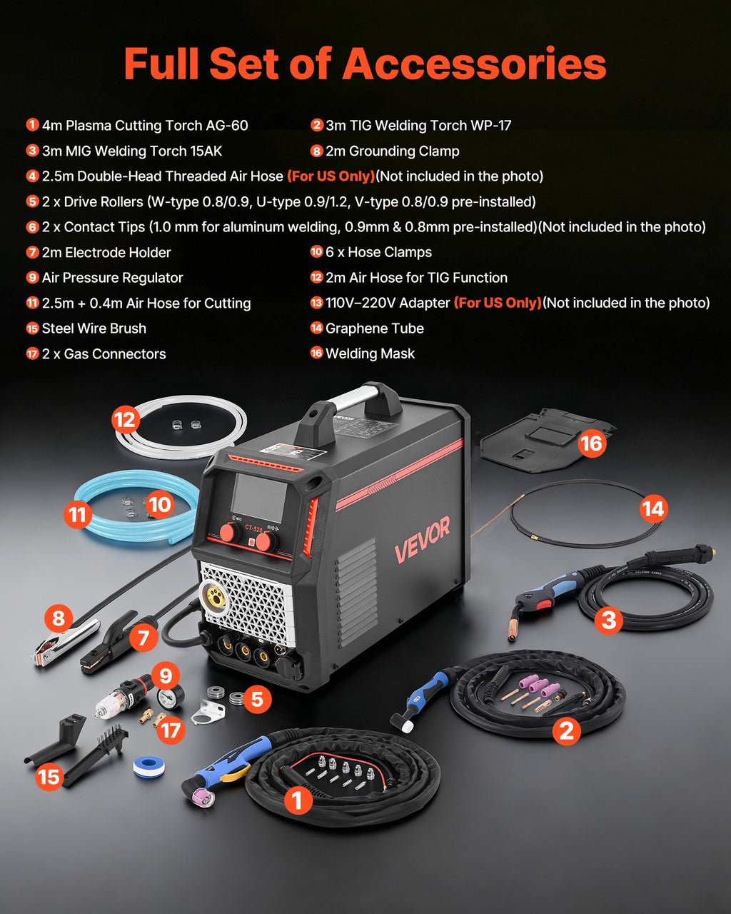 Plazminio pjovimo ir suvirinimo aparatas VEVOR CT-520, 5-in-1
