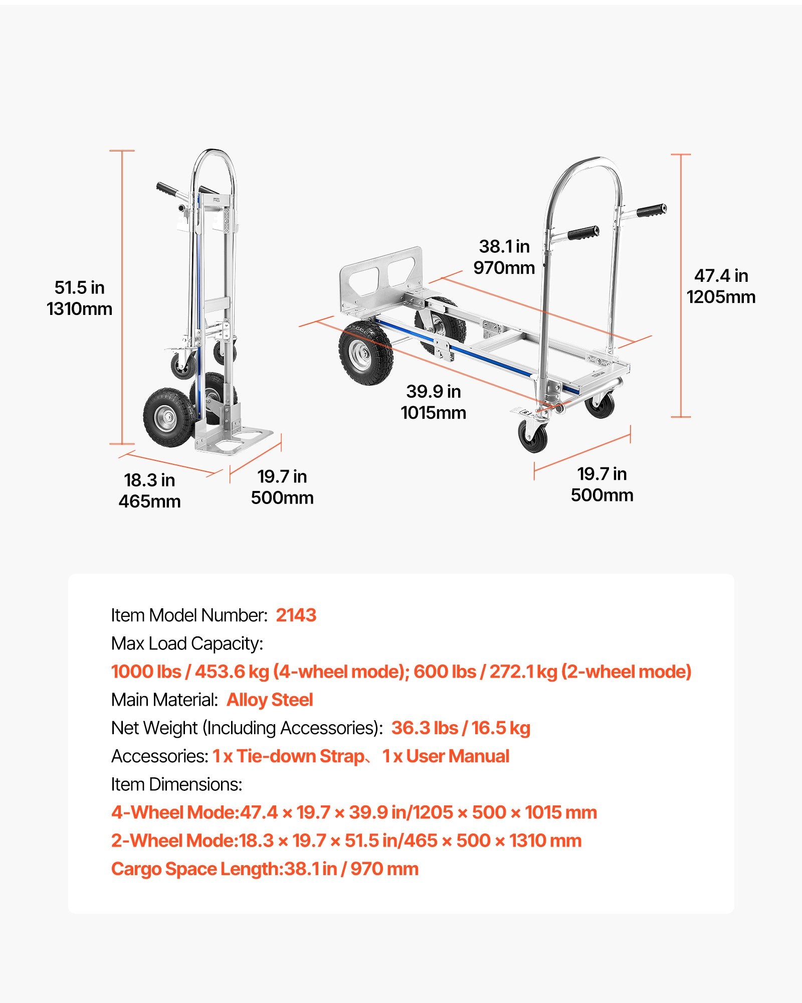 Universalus vežimėlis VEVOR 2143, 453,6 kg keliamoji galia