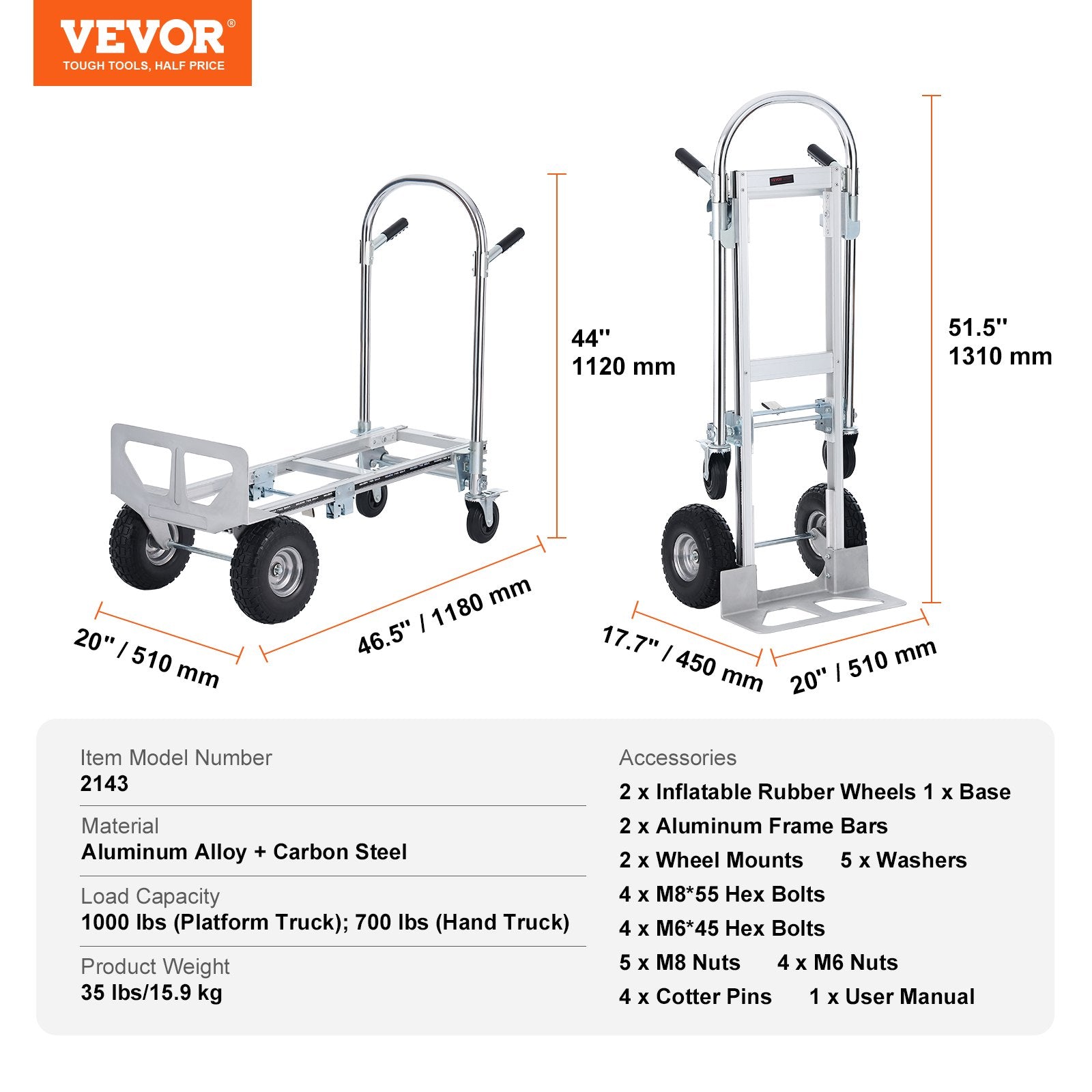 Universalus transportavimo vežimėlis VEVOR 2143, 454 kg keliamoji galia