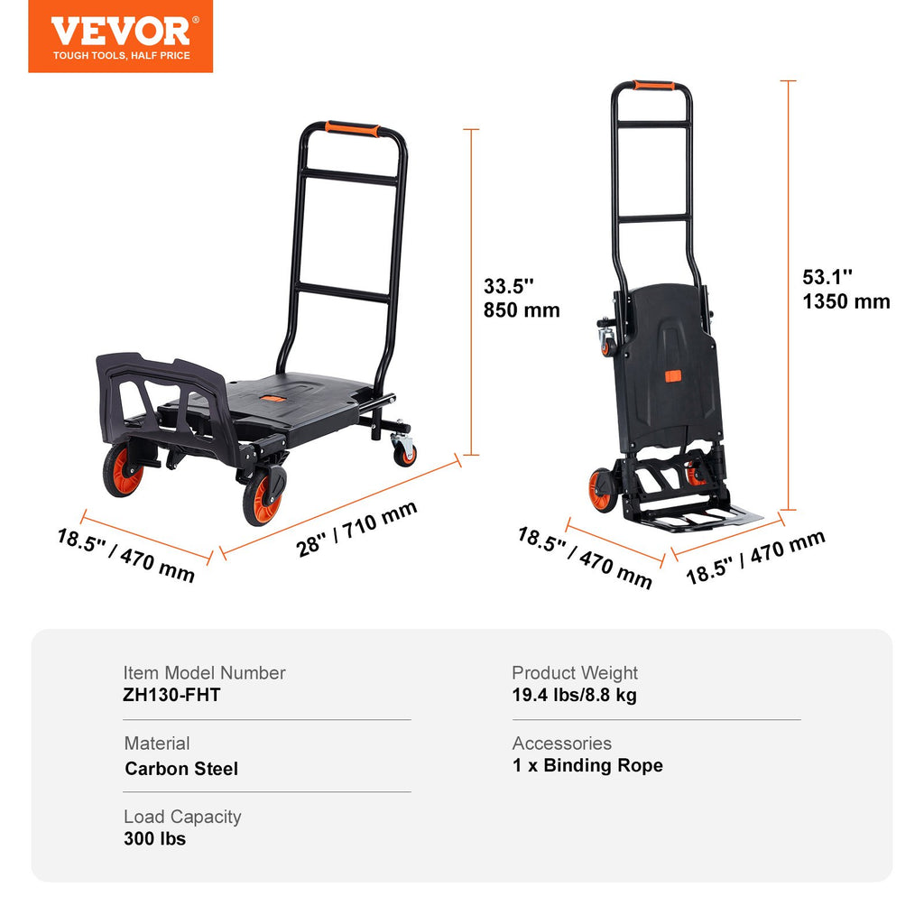 Sulankstomas vežimėlis VEVOR ZH130-FHT, 136 kg keliamoji galia