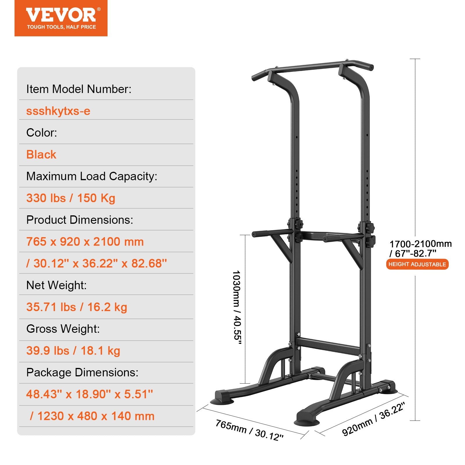 Sporto treniruoklis (Power Tower) VEVOR ssshkytxs-e, 150 kg apkrova