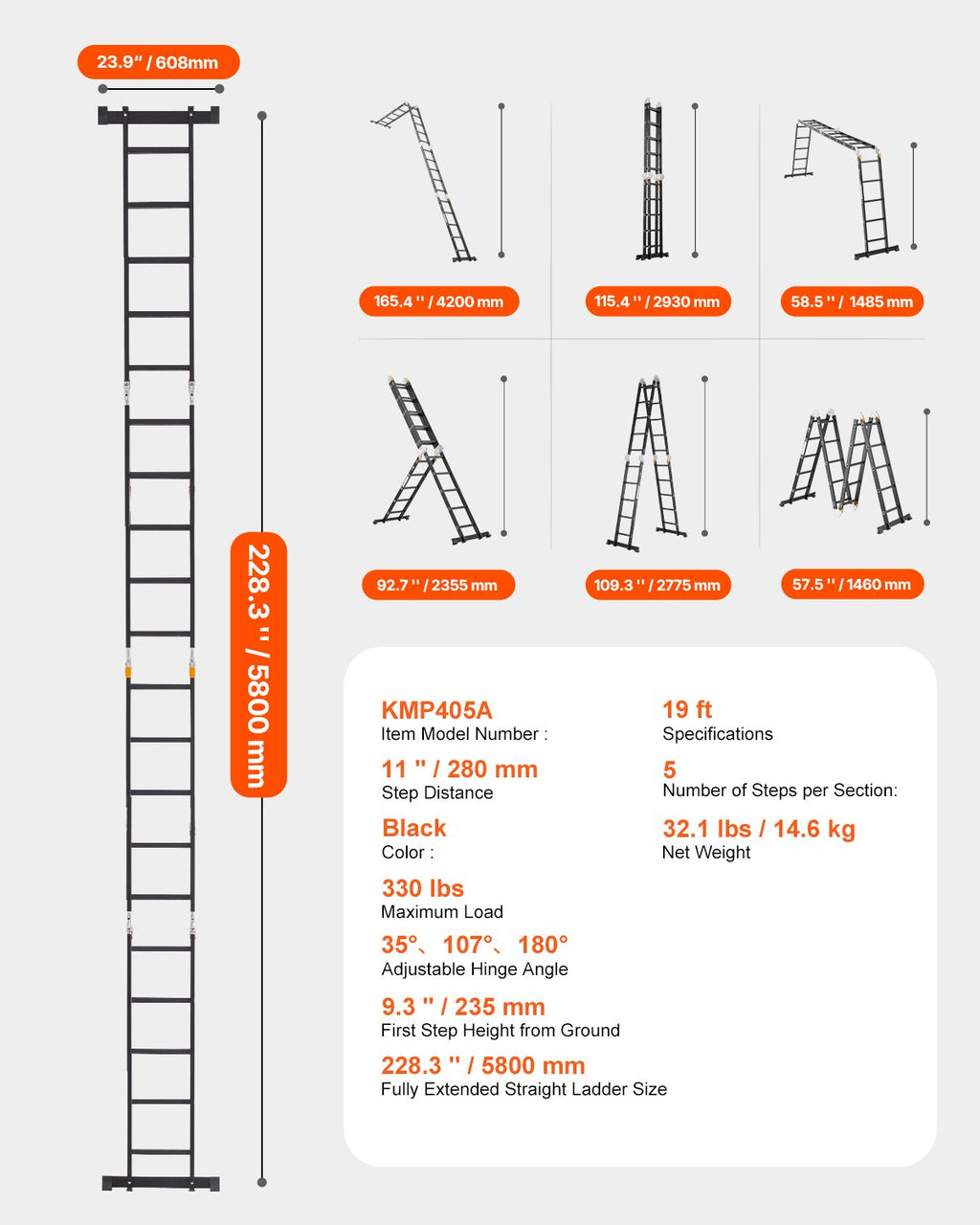 Daugiafunkcinės kopėčios VEVOR KMP405A, 5,8 m