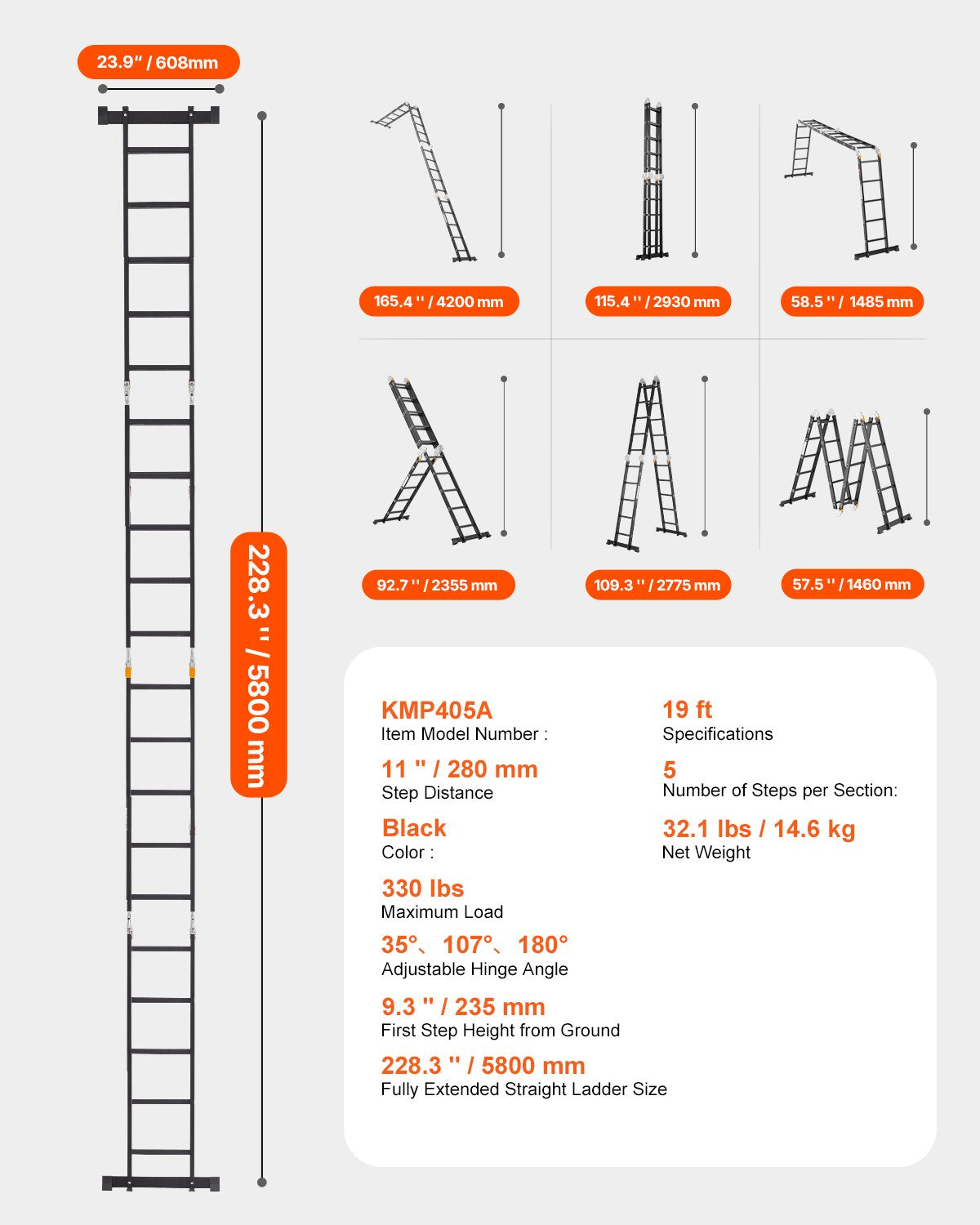 Daugiafunkcinės kopėčios VEVOR KMP405A, 5,8 m