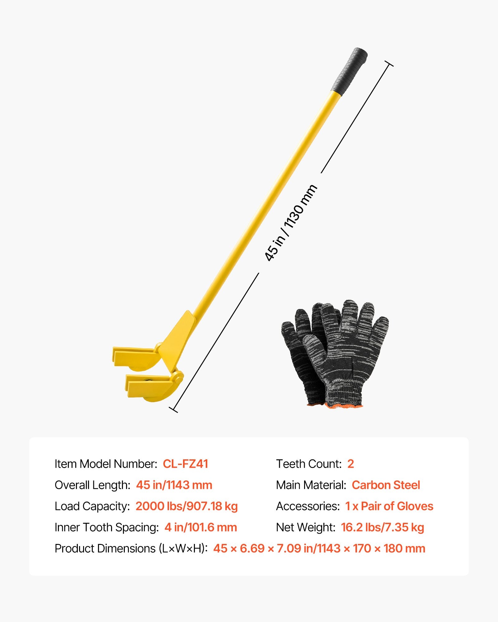Padėklų ardymo įrankis VEVOR CL-FZ41, 907 kg keliamoji galia