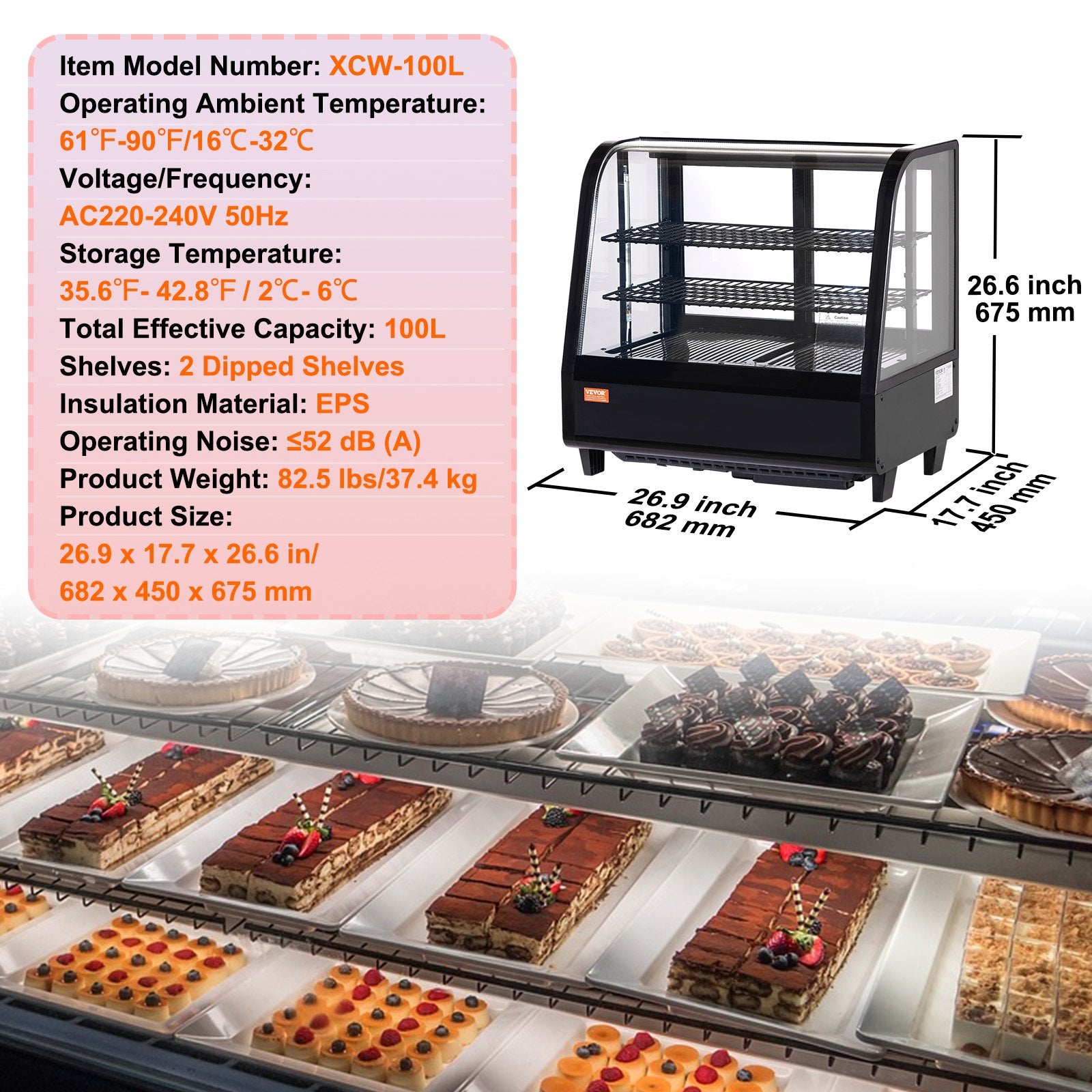 Šaldoma vitrina VEVOR XCW-100L, 100 l