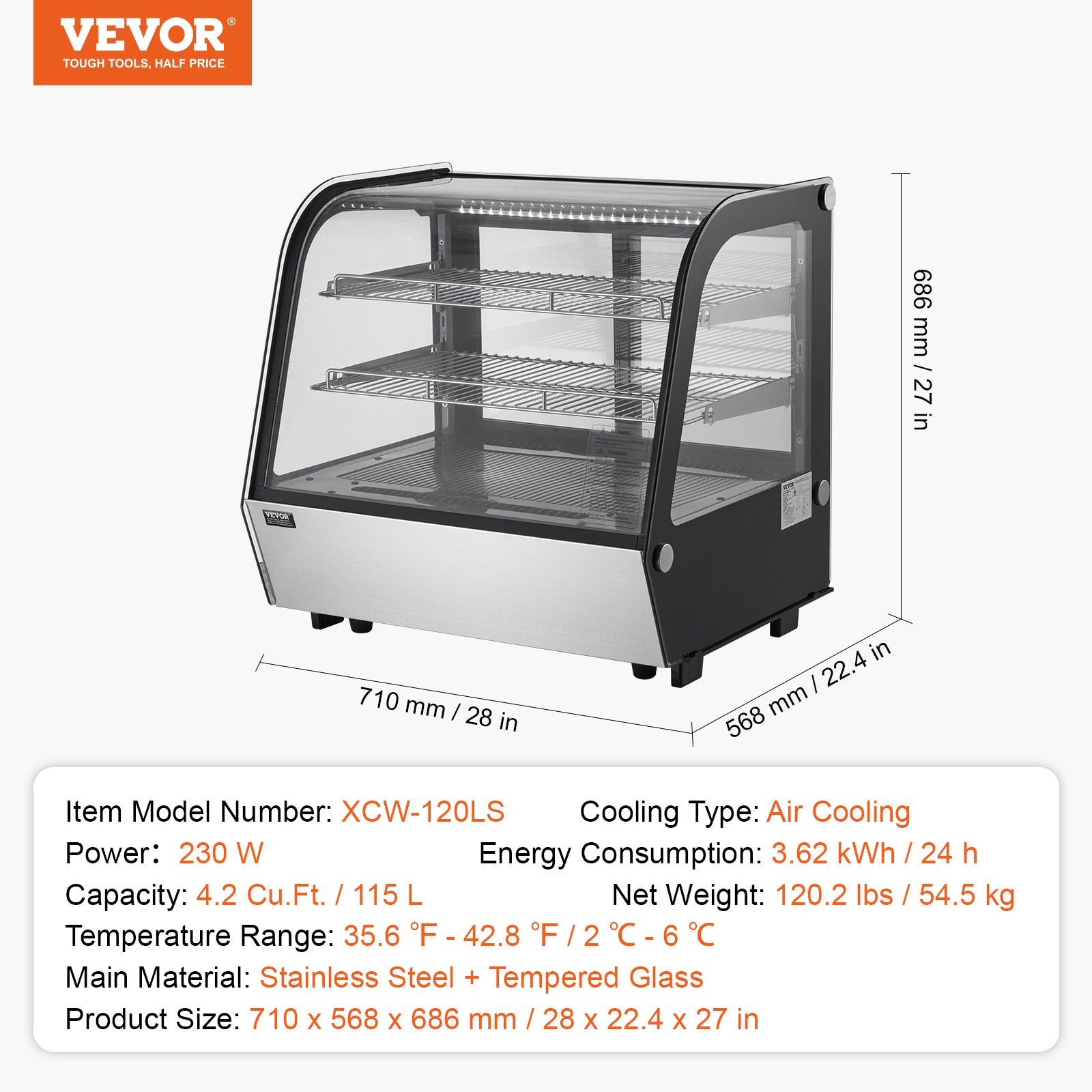 Šaldoma vitrina VEVOR XCW-120LS, 115 l talpa