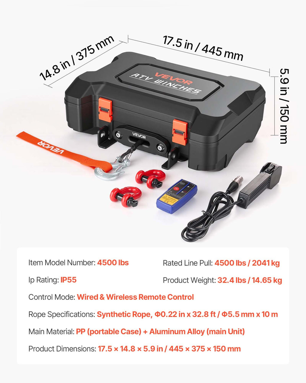 Nešiojama elektrinė gervė VEVOR 4500 lbs, 2041 kg