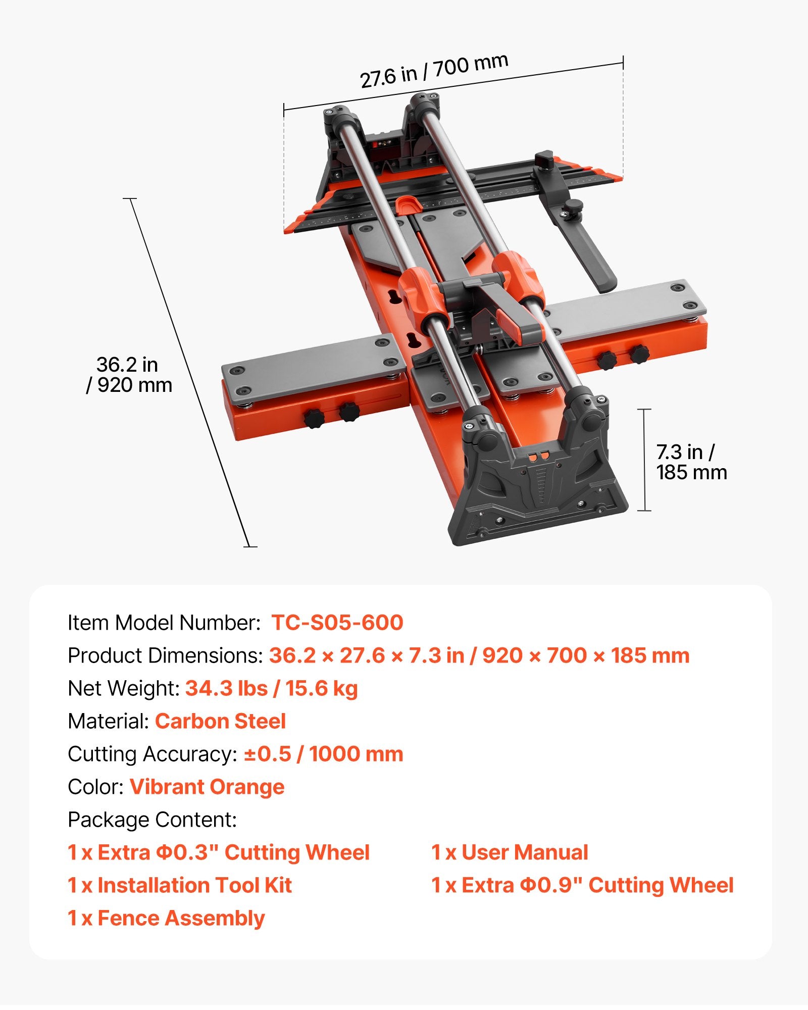 Rankinis plytelių pjoviklis VEVOR TC-S05-600, 600 mm