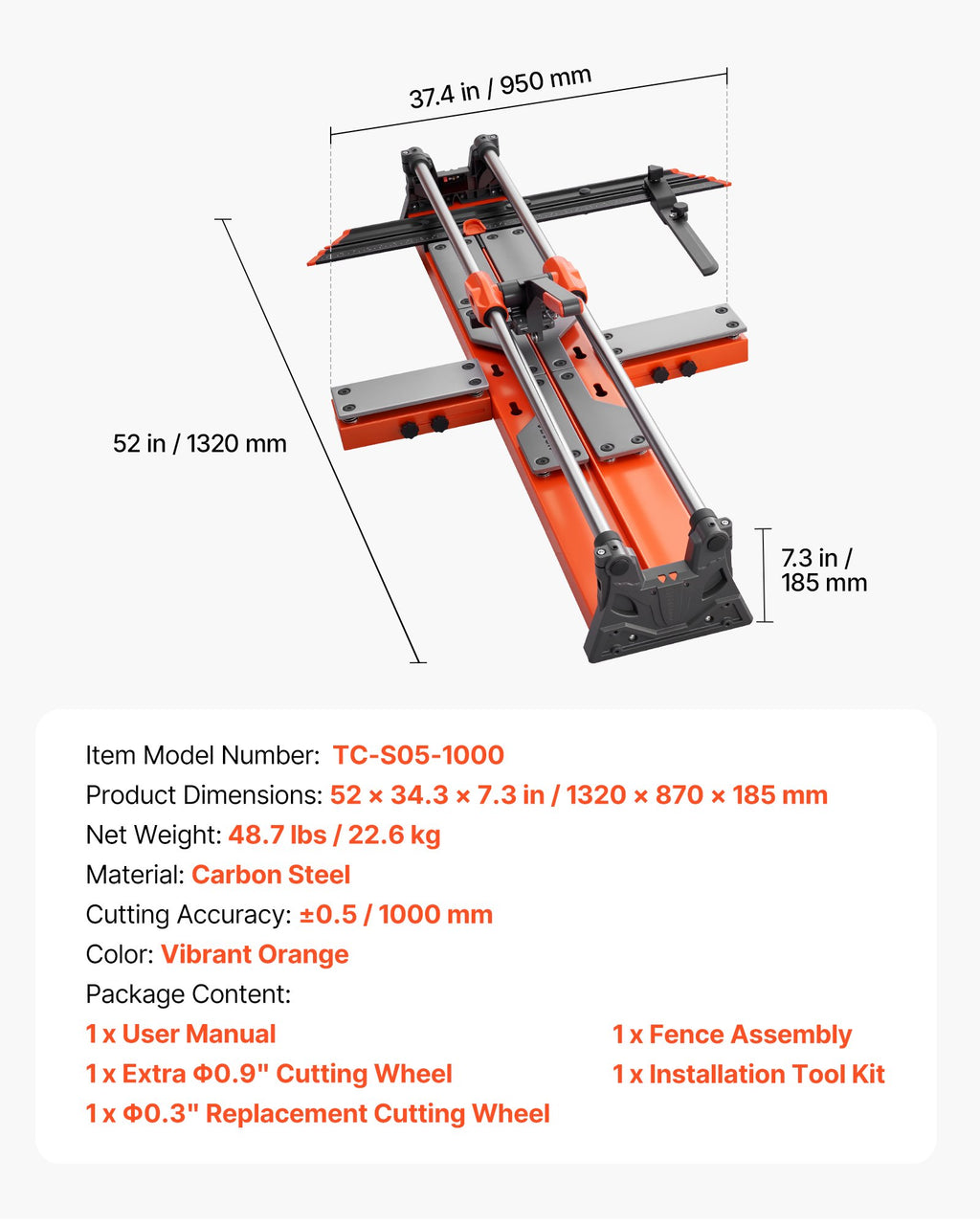 Rankinės plytelių pjovimo staklės VEVOR TC-S05-1000, 1000 mm