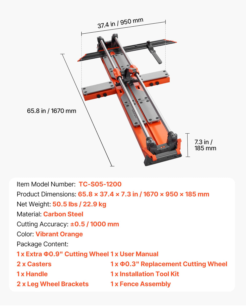 Rankinės plytelių pjovimo staklės VEVOR TC-S05-1200, 1200 mm