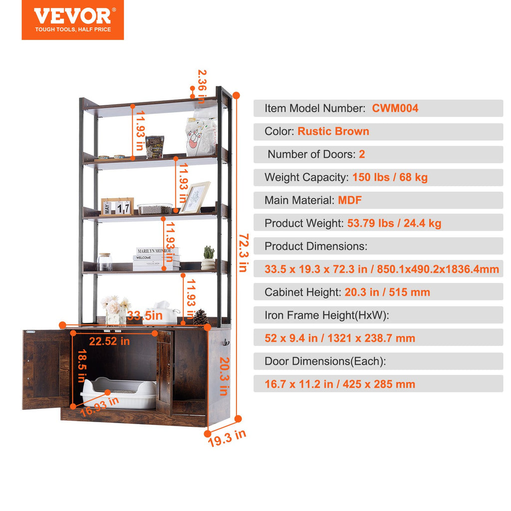 Kačių tualeto spintelė VEVOR CWM004, 183,6 cm aukščio