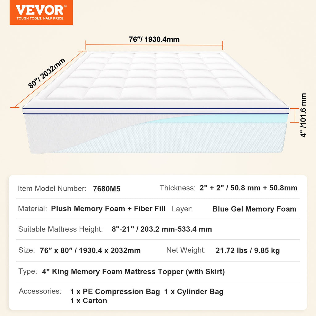 Antčiužinis VEVOR 7680M5, 101,6 mm storio