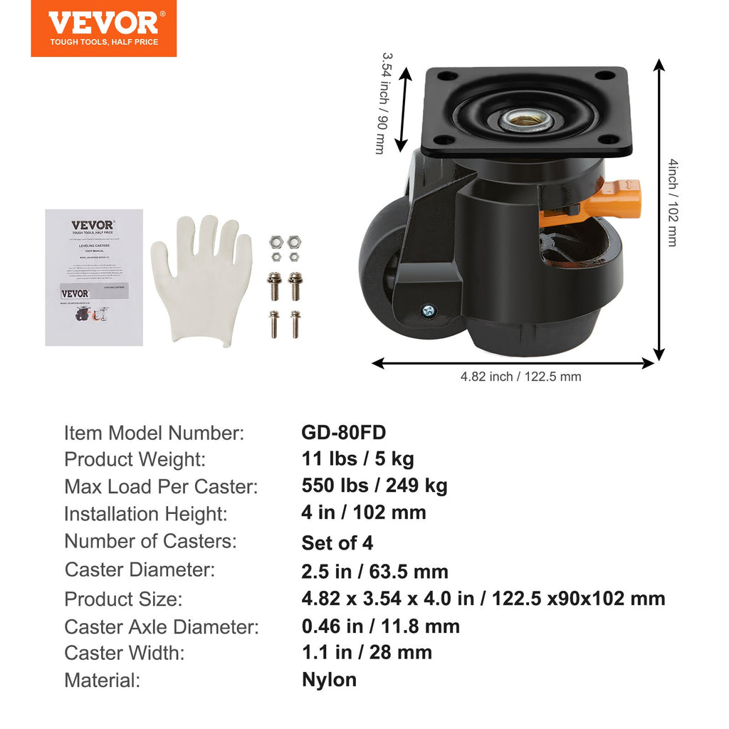 Reguliuojamo aukščio ratukai VEVOR GD-80FD, 1000 kg keliamoji galia