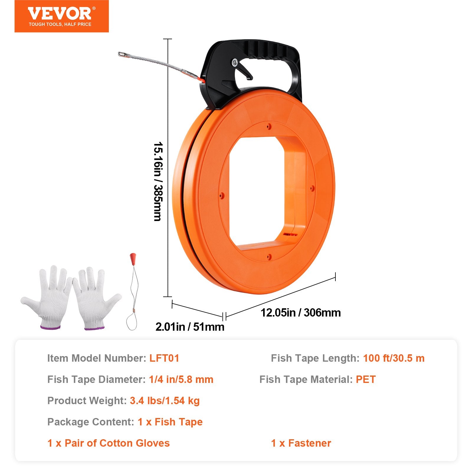 Kabelių tempimo trosas VEVOR LFT01, 30,5 m