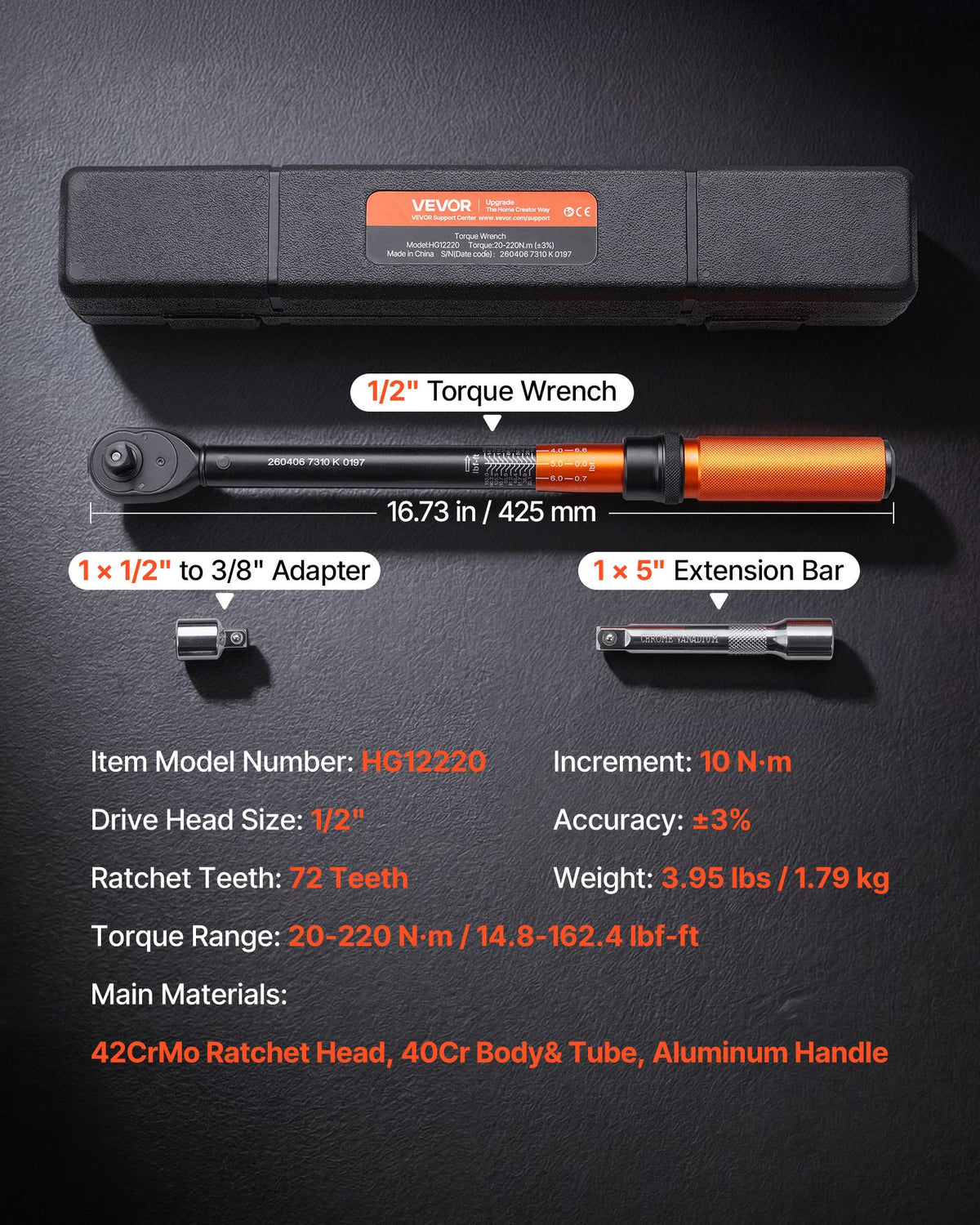 Dinamometrinis raktas VEVOR HG12220, 20-220 N.m