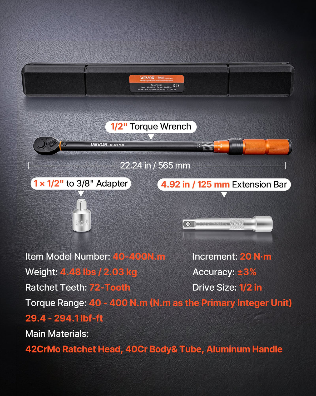 Dinamometrinis raktas VEVOR 40-400N.m, 1/2", 40-400 N.m