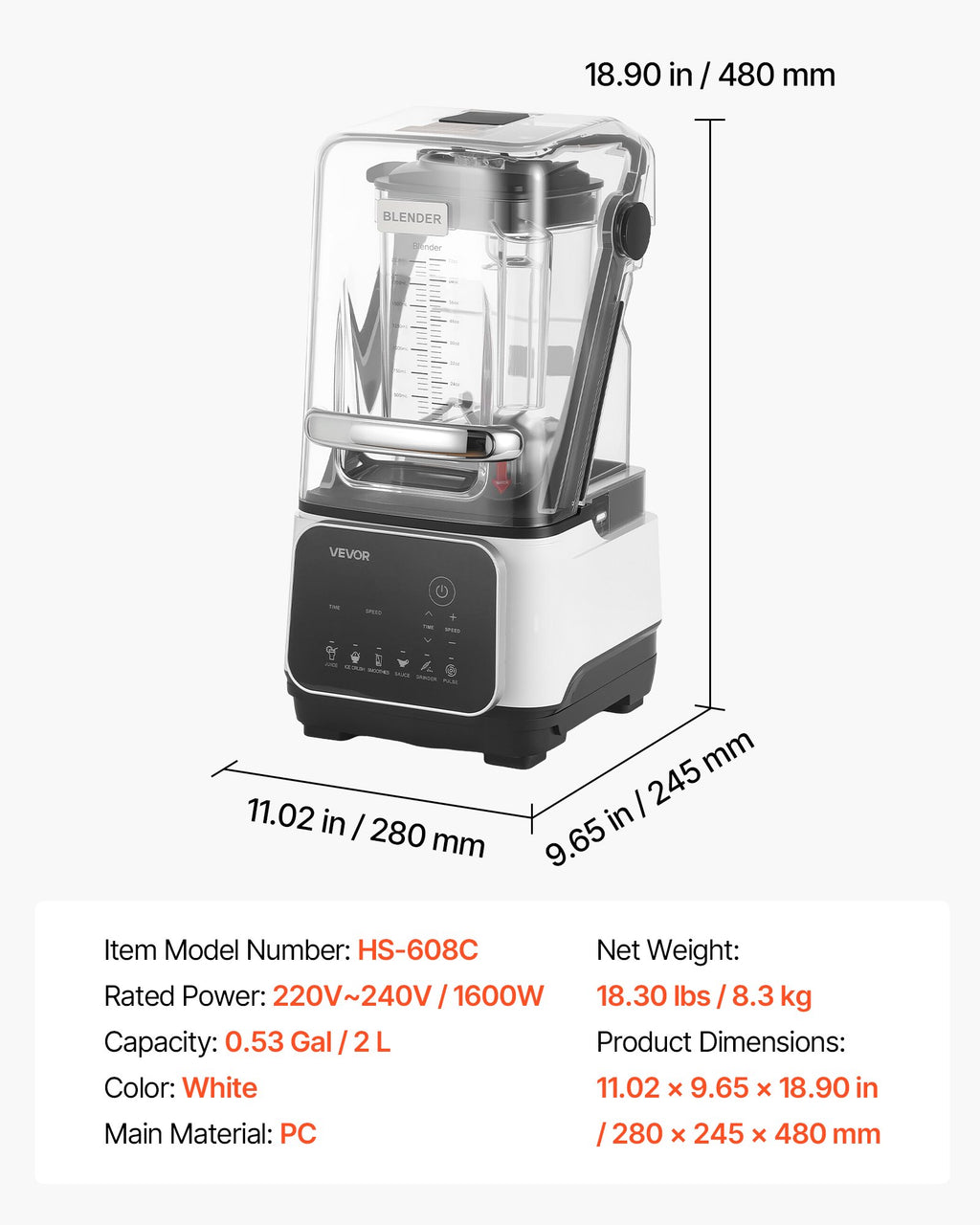 Profesionalus trintuvas VEVOR HS-608C, 2200W