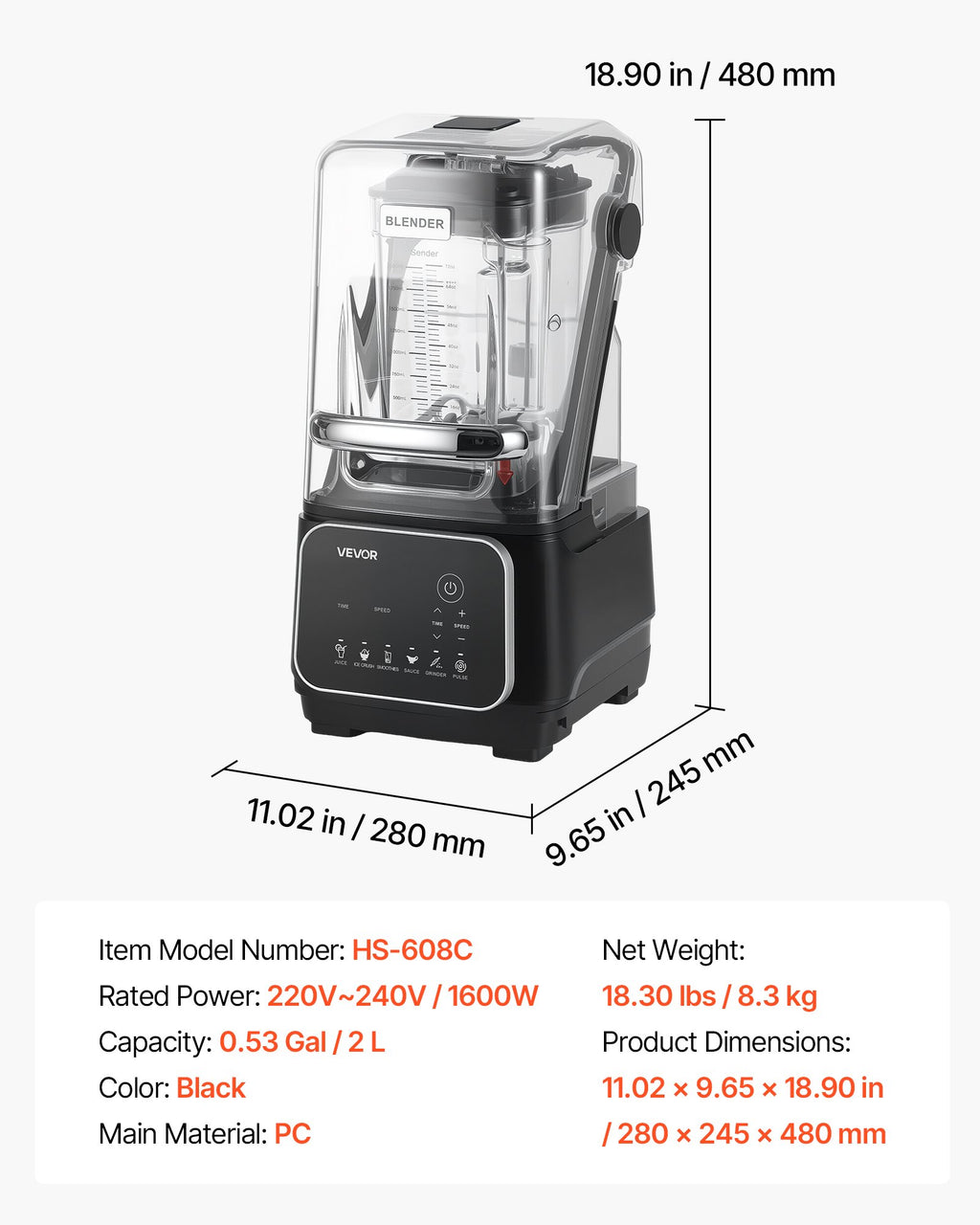 Profesionalus trintuvas VEVOR HS-608C, 2200 W