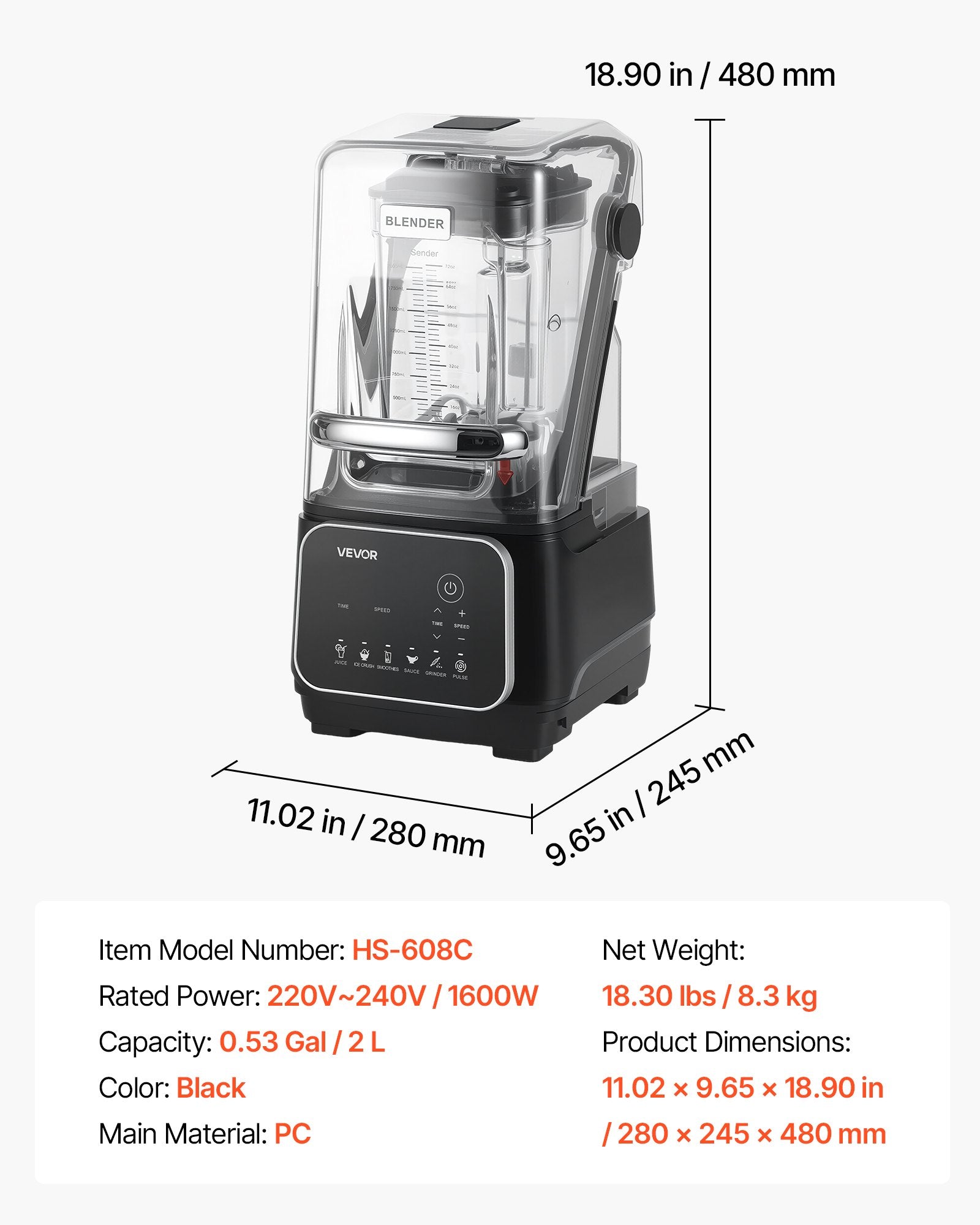 Profesionalus trintuvas VEVOR HS-608C, 2200 W