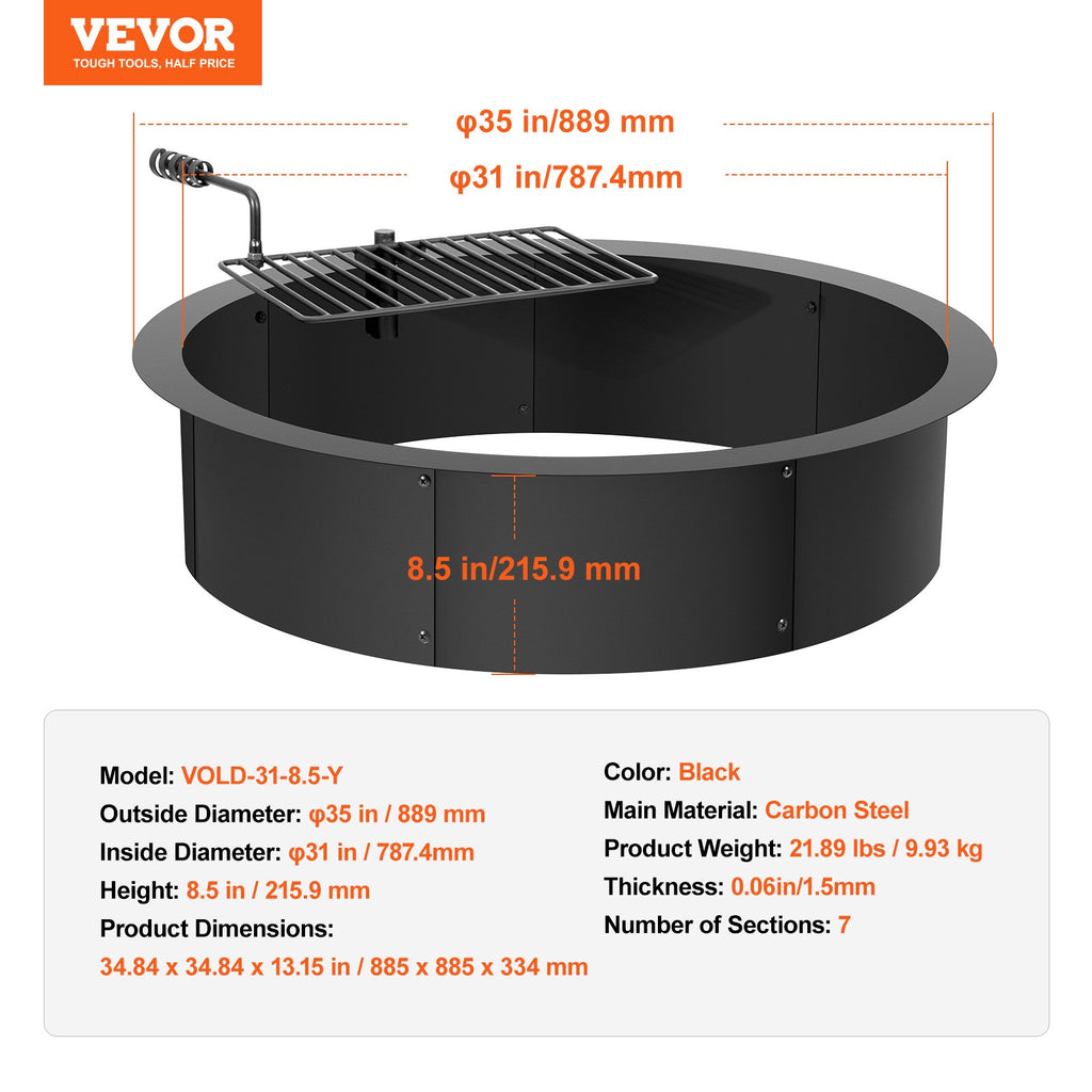 Laužavietės žiedas VEVOR VOLD-31-8.5-Y, 89 cm skersmens