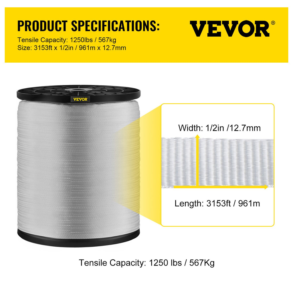 Poliesterio traukimo juosta VEVOR DLLD-12.7MMX961, 567 kg tempimo galia