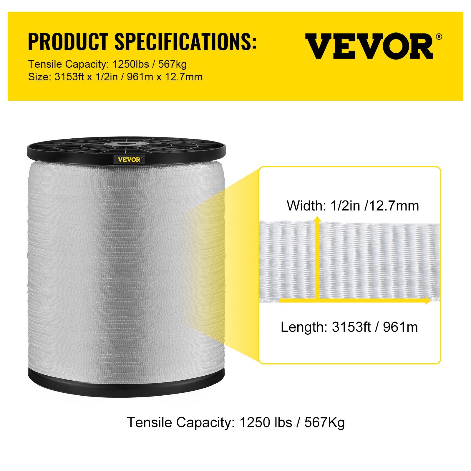 Poliesterio traukimo juosta VEVOR DLLD-12.7MMX961, 567 kg tempimo galia