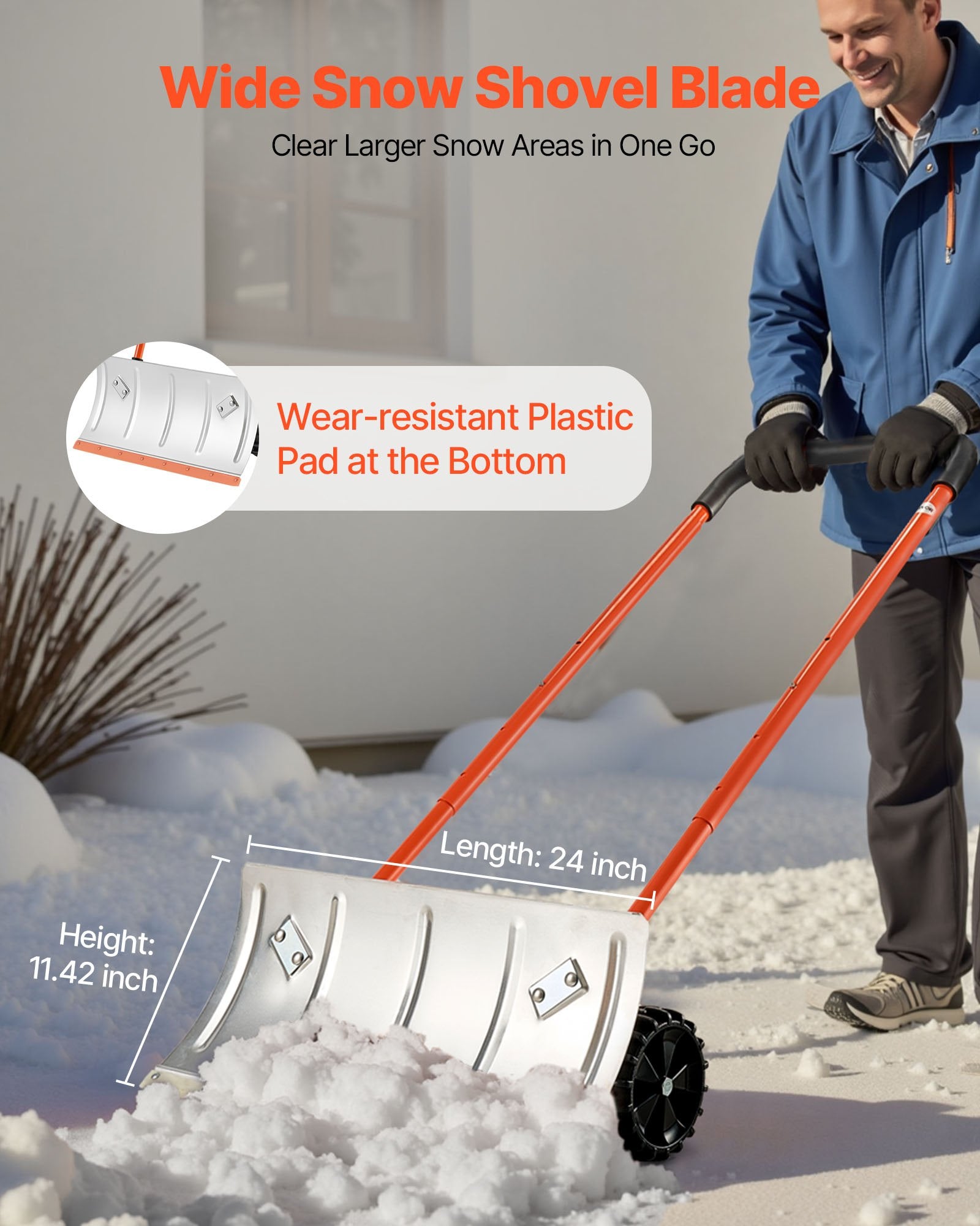Sniego stumtuvas su ratais VEVOR H611, 61 cm plotis