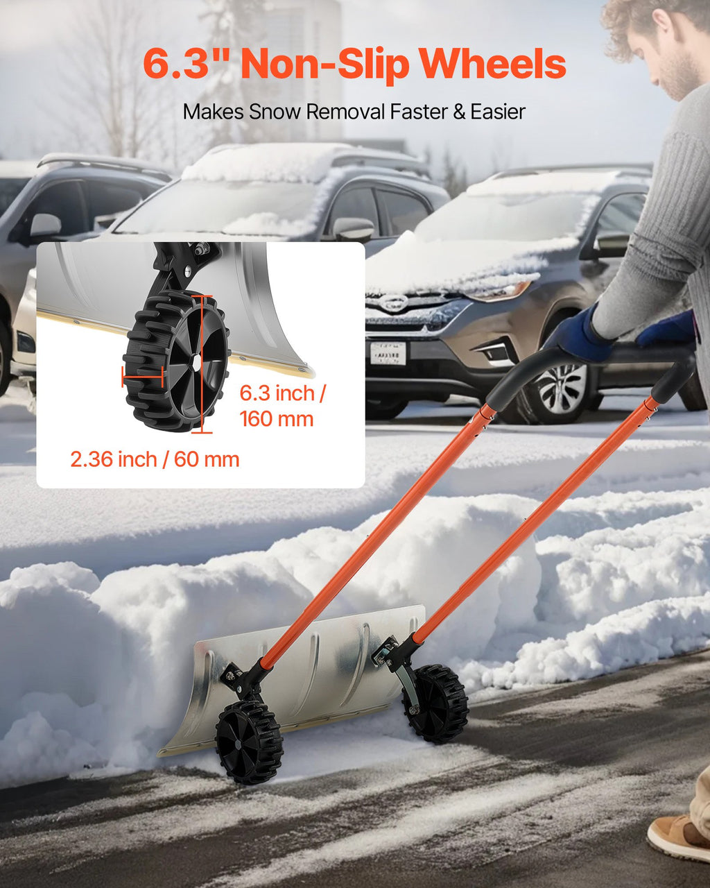 Sniego stumtuvas su ratais VEVOR H611, 61 cm plotis
