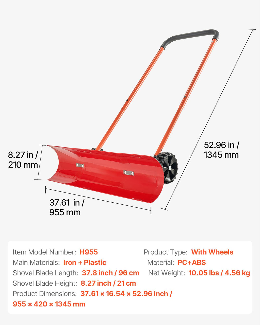 Stumdomas sniego kastuvas su ratais VEVOR H955, 96 cm plotis