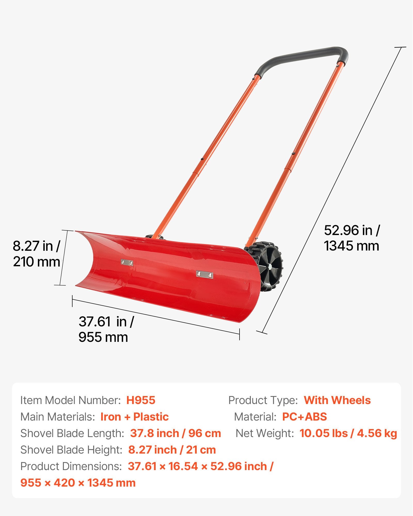 Stumdomas sniego kastuvas su ratais VEVOR H955, 96 cm plotis