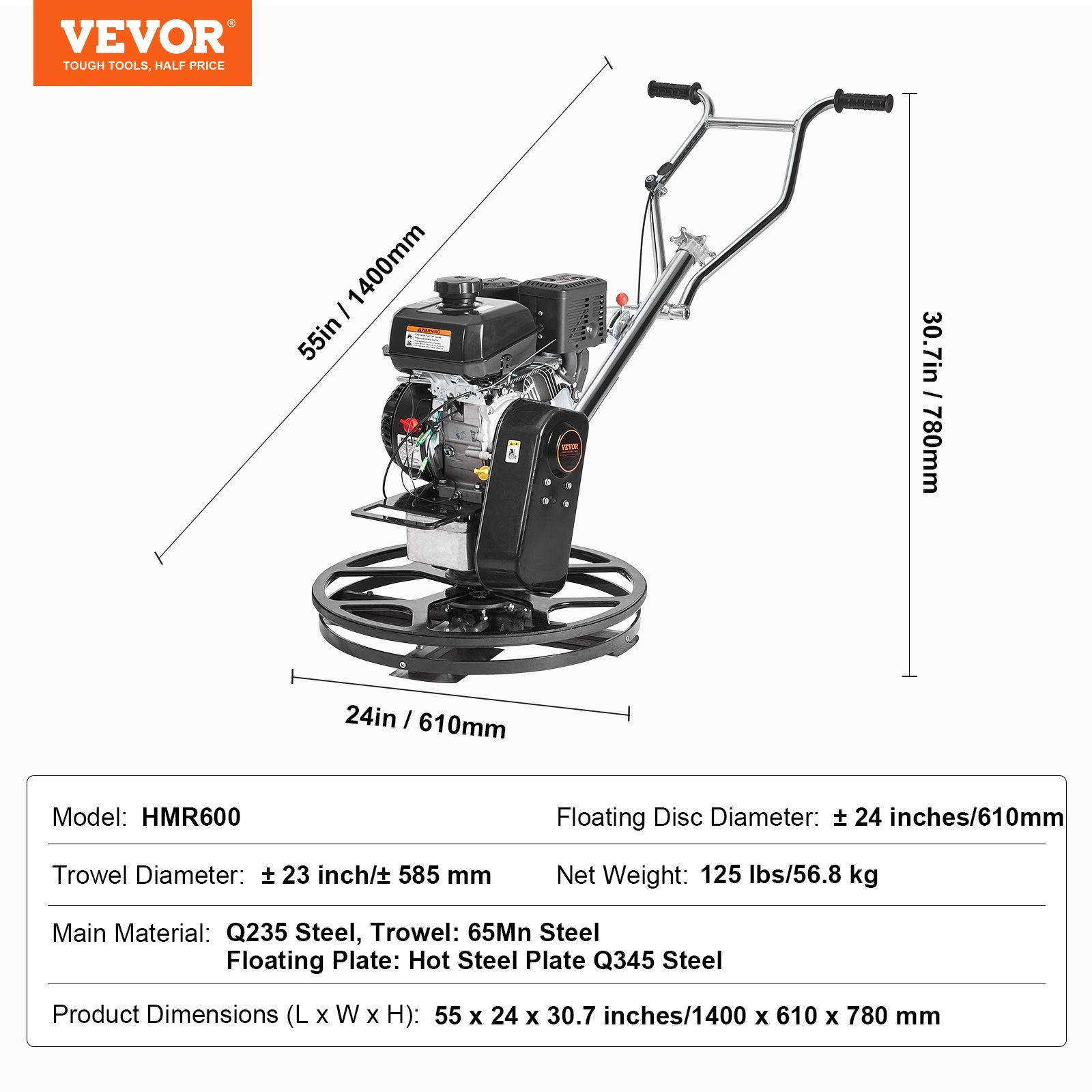 Betono glaistyklė VEVOR HMR600, 6 AG