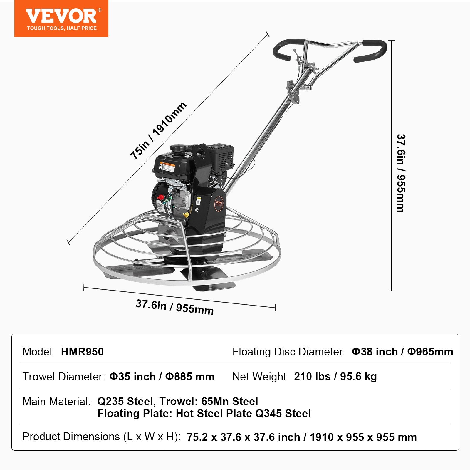 Betono glaistyklė VEVOR HMR950, 6 AG